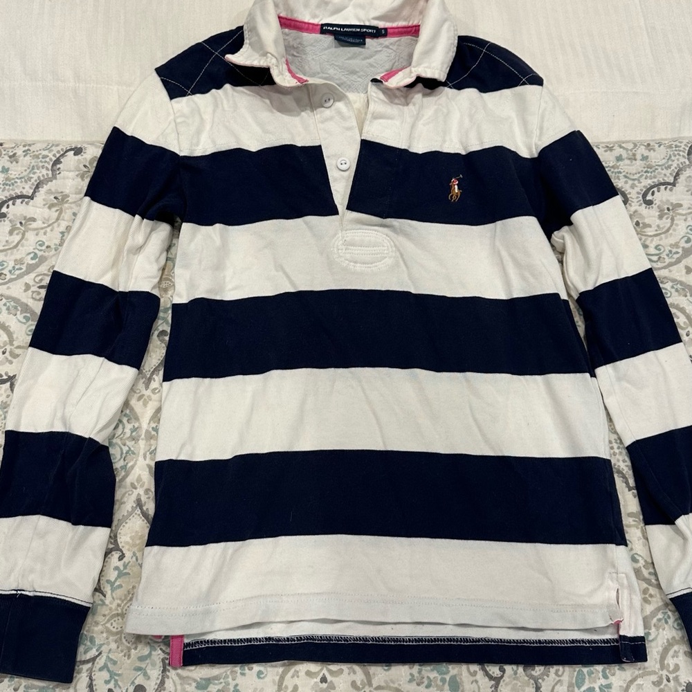 Women’s Ralph Lauren Sport Navy Blue and White Polo Shirt